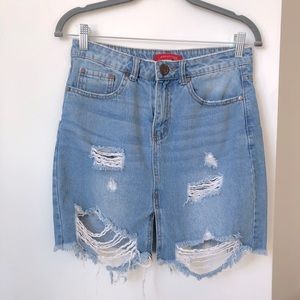 COPY - BLUE DENIM DESTROYED MINI SKIRT